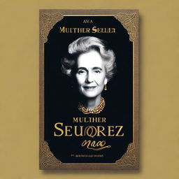 Create a book cover titled 'Mulher que se valoriza' with a black background and antique golden letters