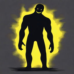 A full-body portrait of a black human silhouette with a diabolical smile