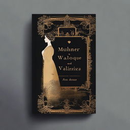 Create a book cover titled 'Mulher que se valoriza' with a black background and antique golden letters