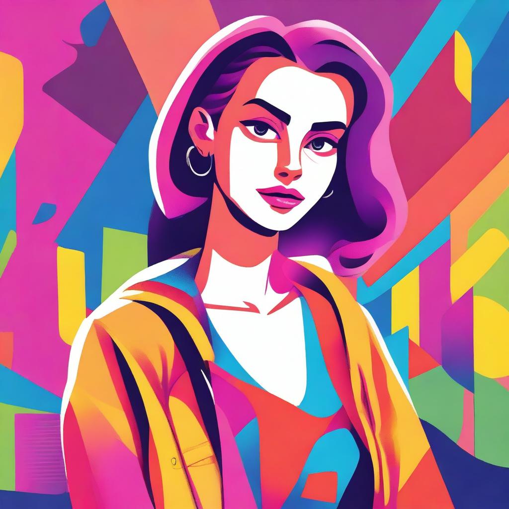 A stylized illustration of a girl with exaggerated features, focusing on her large bust