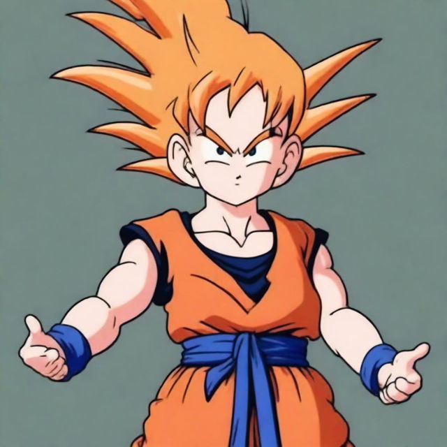 Create an image of a female version of Goku from Dragonball