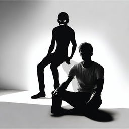 A man sitting on the floor with a depressed expression, set against a white empty background