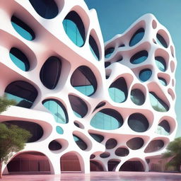 A futuristic building designed in 4D, showcasing intricate geometries and multidimensional elements