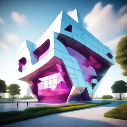 A futuristic building designed in 4D, showcasing intricate geometries and multidimensional elements