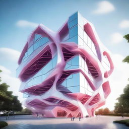 A futuristic building designed in 4D, showcasing intricate geometries and multidimensional elements