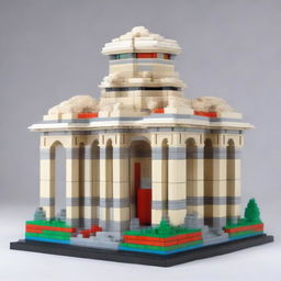 A detailed and intricate structure designed with interlocking Lego pieces, suitable for use in civil construction