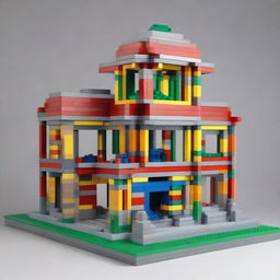 A detailed and intricate structure designed with interlocking Lego pieces, suitable for use in civil construction