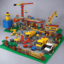 A construction company scene built entirely out of Lego bricks