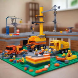 A construction company scene built entirely out of Lego bricks