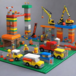 A construction company scene built entirely out of Lego bricks