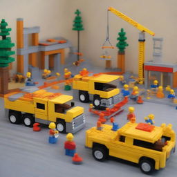 A construction company scene built entirely out of Lego bricks