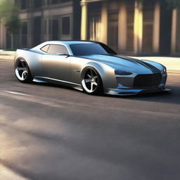 Create a custom hypercar that is a fusion of a 1939 Chevy coupe and Camaro