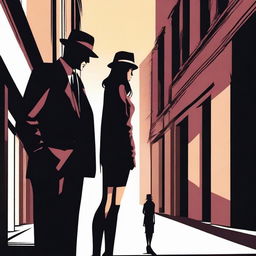 A detailed illustration of a mafia man standing next to an innocent girl