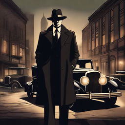 A detailed illustration of a mafia figure in a classic 1920s setting