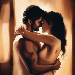 An intimate and sensual illustration of a couple in a passionate embrace