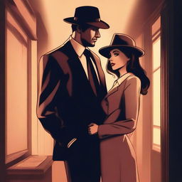 An intimate and sensual illustration featuring a mafia man and an innocent girl