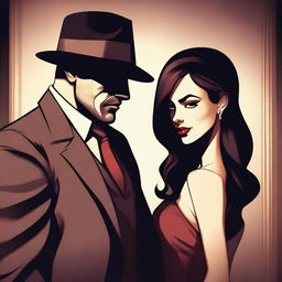 An intimate and sensual illustration featuring a mafia man and an innocent girl