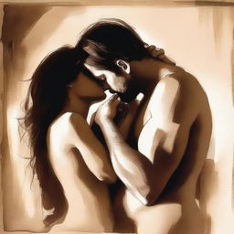 A sensual and intimate illustration of a couple in a passionate embrace