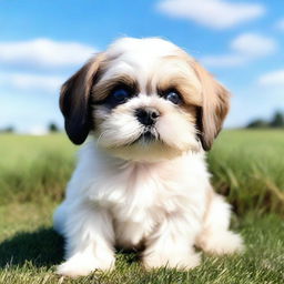 A cute Shih Tzu puppy with a fluffy coat, big round eyes, and a playful expression