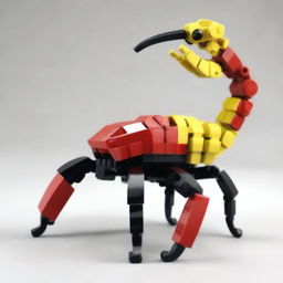 A detailed and colorful scorpion made out of LEGO bricks, showcasing intricate design and creativity