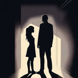 A dramatic illustration of a man standing in front of a girl in a dark setting