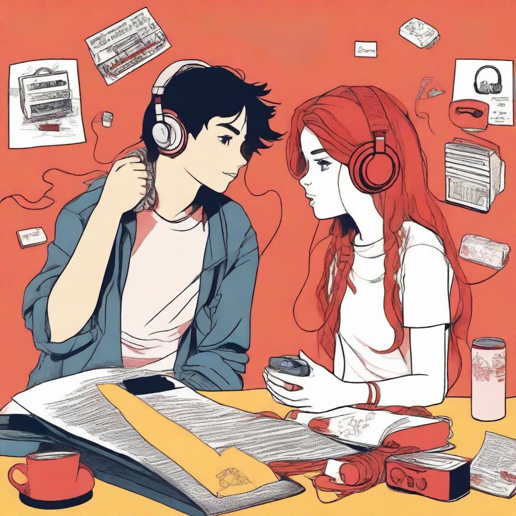 A scene featuring a teenage couple connected by a red thread of fate