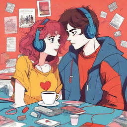 A scene featuring a teenage couple connected by a red thread of fate