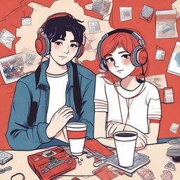 A scene featuring a teenage couple connected by a red thread of fate