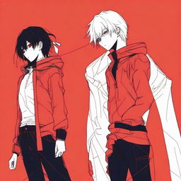 A red background with a couple standing back to back as normal people