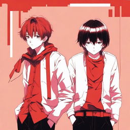 A red background with a couple standing back to back as normal people