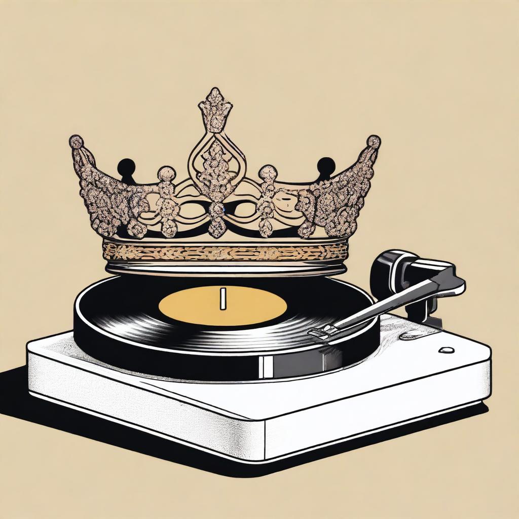 A detailed illustration of a crown placed on top of a turntable