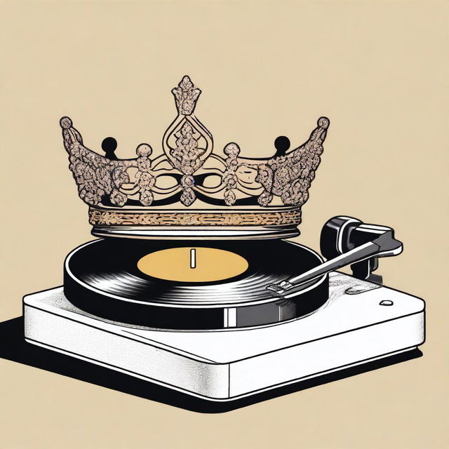 A detailed illustration of a crown placed on top of a turntable