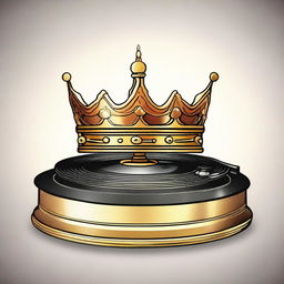 A detailed illustration of a crown placed on top of a turntable