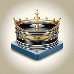 A detailed illustration of a crown placed on top of a turntable