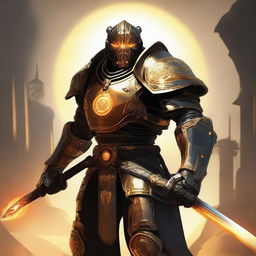 A powerful Warforged with a miniature sun as its core, radiating bright golden light