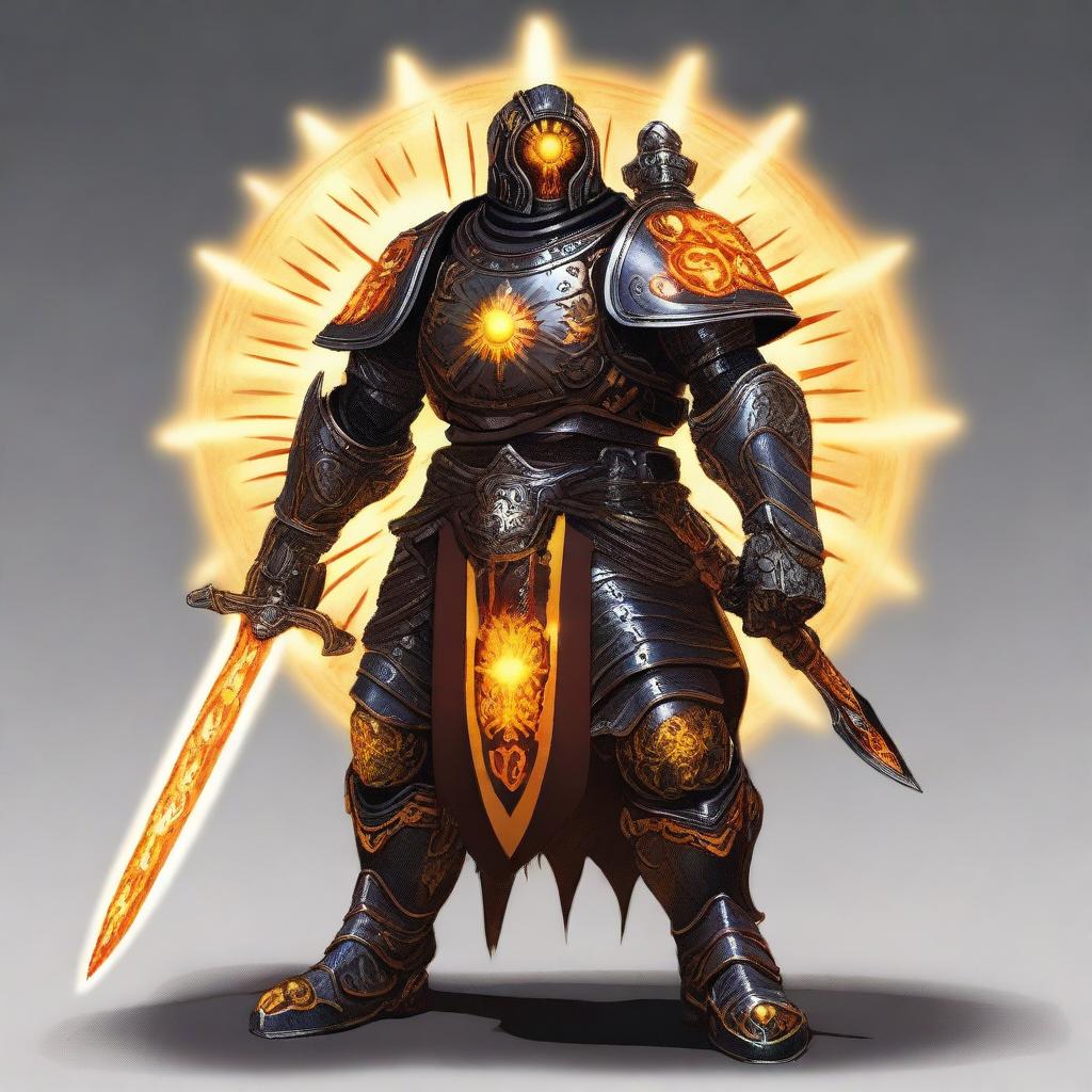 A solar-powered large warforged with a miniature sun as its core