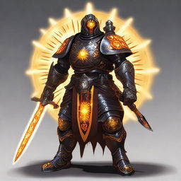 A solar-powered large warforged with a miniature sun as its core