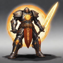 A solar-powered large warforged with a miniature sun as its core