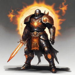 A menacing, solar-powered large warforged with a miniature sun as its core