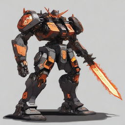 A big, bulky mech with a miniature sun as its core, colored black and orange