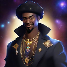 Create an image of an adult black gangster human space druid