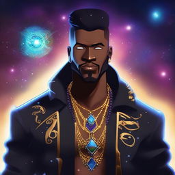 Create an image of an adult black gangster human space druid