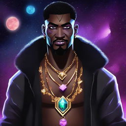 Create an image of an adult black gangster human space druid