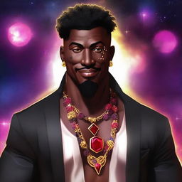 Create an image of an adult black gangster human space druid