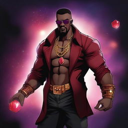 Create an image of an adult black gangster human space druid