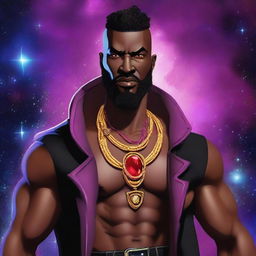 Create an image of an adult black gangster human space druid