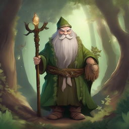 A detailed fantasy illustration of a dwarf druid