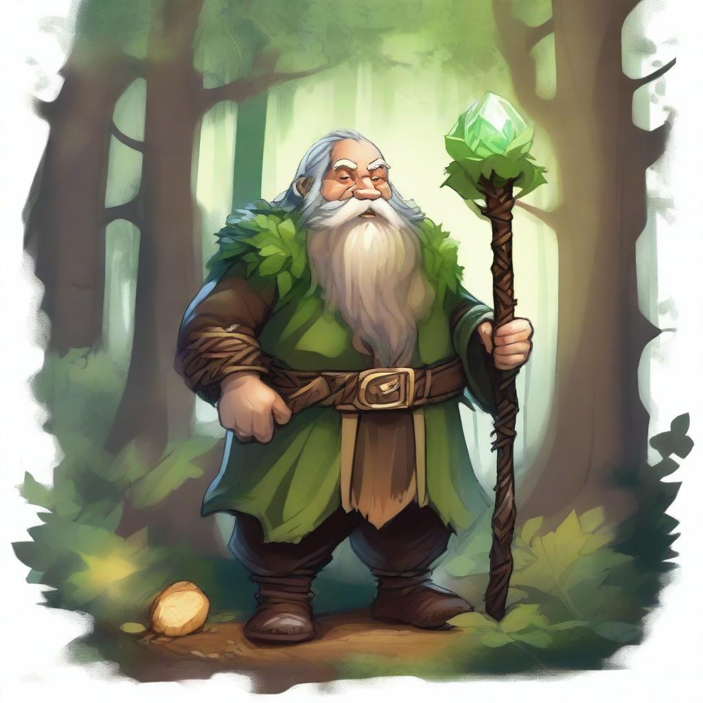 A detailed fantasy illustration of a dwarf druid