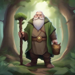 A detailed fantasy illustration of a dwarf druid