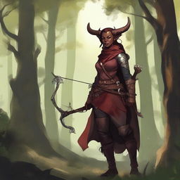 A detailed illustration of a female tiefling ranger